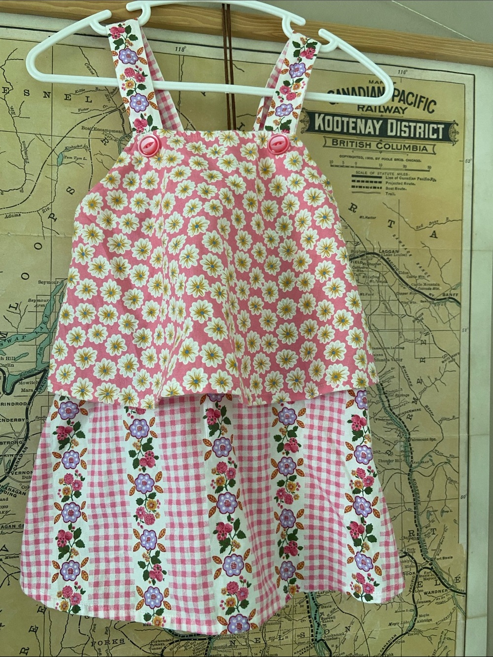Girls' Pink Floral Tiered Sundress pinafore - handmade